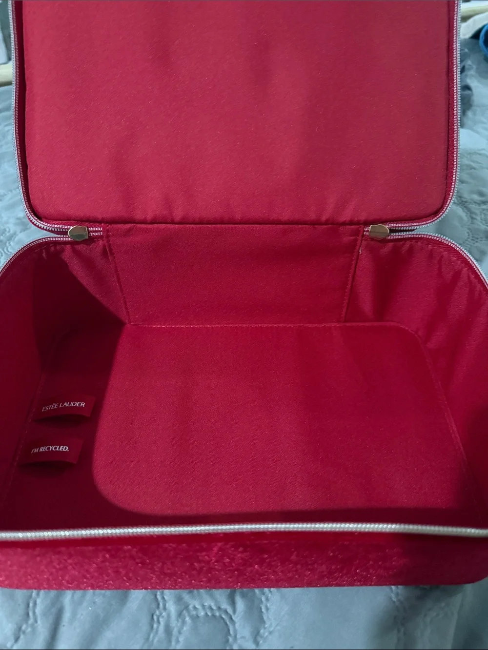 Estee Lauder Velvet Cosmetic Case in Deep Red with Gold Hardware